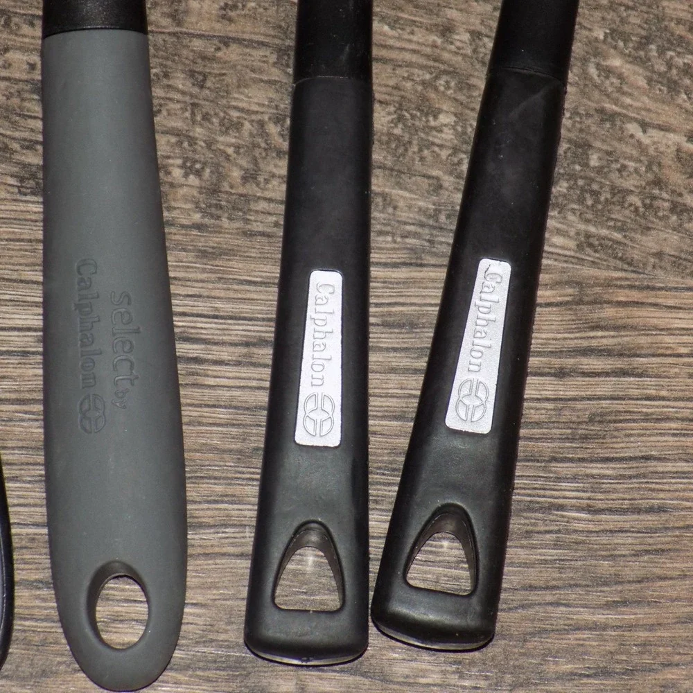 Calphalon Kitchen Utensil Set 5pc Black Grey Good Spatula Whisk Pasta Fork